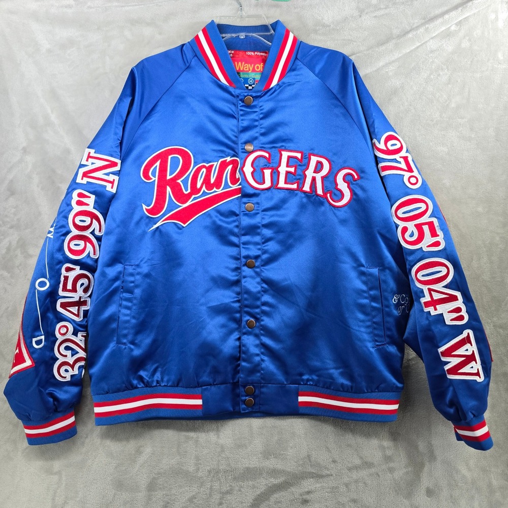 By Way of Dallas Texas Rangers Satin Varsity Jacket Blue Mens XL MLB RARE‎